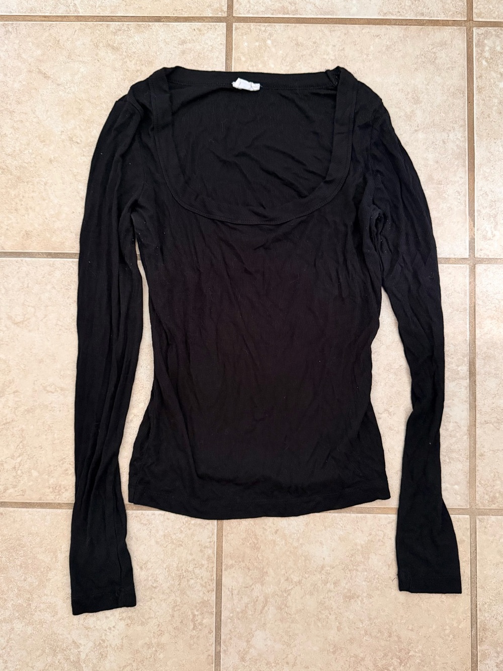 EUC Cotton On Black Ribbed Scoop Neck Long Sleeve